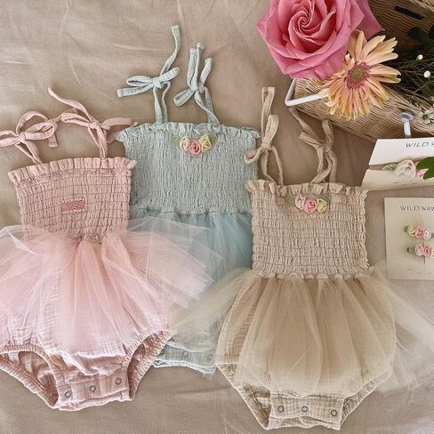 Newborn Baby Girl Bodysuit Sleeveless Halter Frill Romper One-piece Jumpsuit with Headband Summer Clothes Set in Kuwait