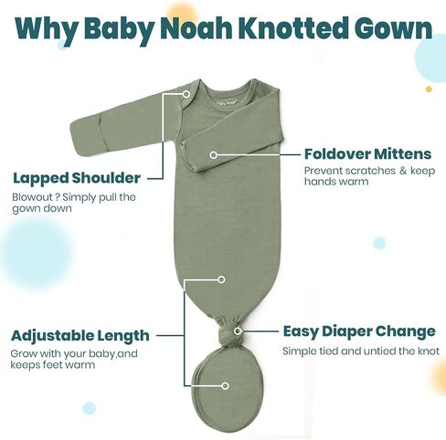 Baby Noah Newborn Knotted Gown for Boy Girls, Newborn Coming Home From Hospital Outfit, Baby Tie Gown Nightgown in Saudi Arabia