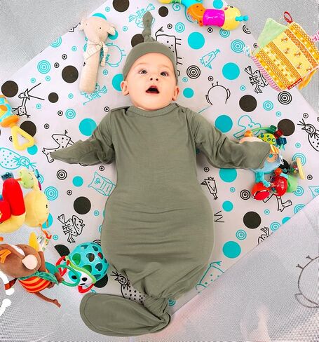 Baby Noah Newborn Knotted Gown for Boy Girls, Newborn Coming Home From Hospital Outfit, Baby Tie Gown Nightgown in Saudi Arabia
