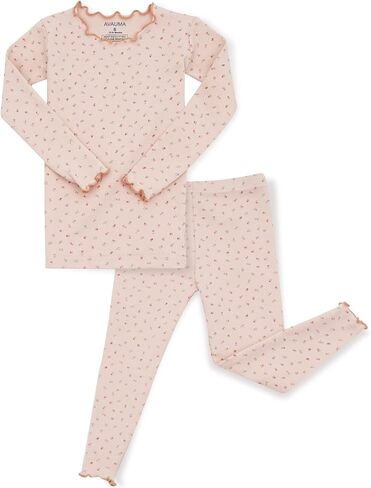 AVAUMA Baby Boy Girl Pajama Set 6M-7T Kids Cute Toddler Snug fit Flower Pattern Design Pjs Cotton Sleepwear Ruffled Shirring in Saudi Arabia