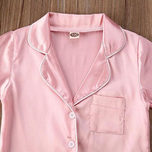 Kids Toddler Baby Girl Boy Satin Pajamas Set Short Sleeve Button Down Pajama Shirt Top+Shorts Bottoms Sleepwear Outfits in Saudi Arabia