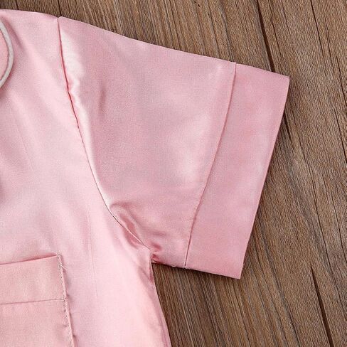 Kids Toddler Baby Girl Boy Satin Pajamas Set Short Sleeve Button Down Pajama Shirt Top+Shorts Bottoms Sleepwear Outfits in Saudi Arabia