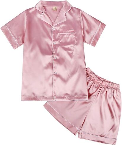 Weixinbuy Pajama Set for Kid Baby Boy Girl Button-up Silk Pajama Sleepwear Nightwear Loungewear Clothes Set Gifts for Kids in Saudi Arabia
