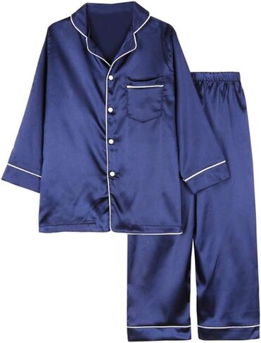 Weixinbuy Pajama Set for Kid Baby Boy Girl Button-up Silk Pajama Sleepwear Nightwear Loungewear Clothes Set Gifts for Kids in Saudi Arabia