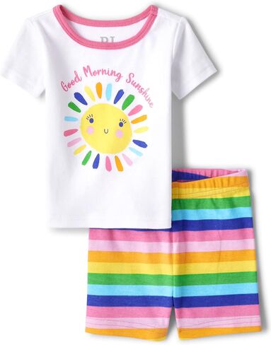 The Children's Place baby-girls And Toddler Girl Short Sleeve Top and Shorts Snug Fit 100% Cotton 2 Piece Pajama Set in Saudi Arabia