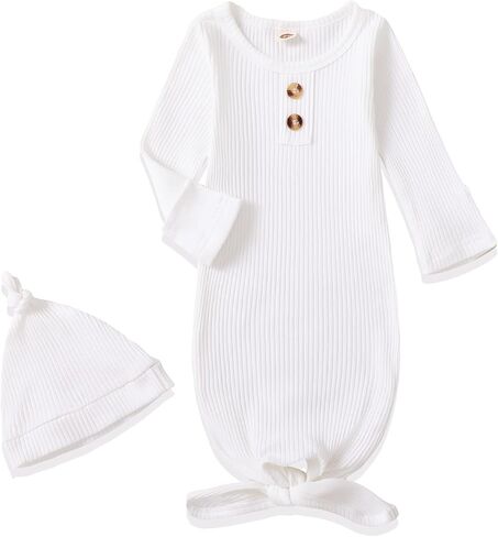 NZRVAWS Baby Gown Newborn Cotton Nightgown Long Sleeve Stripe Baby Sleeping Bags Baby Boy Girl Coming Home Outfits Set in Saudi Arabia