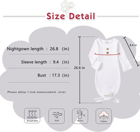 NZRVAWS Baby Gown Newborn Cotton Nightgown Long Sleeve Stripe Baby Sleeping Bags Baby Boy Girl Coming Home Outfits Set in Saudi Arabia