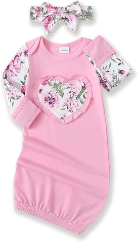 NZRVAWS Baby Gown Newborn Cotton Nightgown Long Sleeve Stripe Baby Sleeping Bags Baby Boy Girl Coming Home Outfits Set in Saudi Arabia