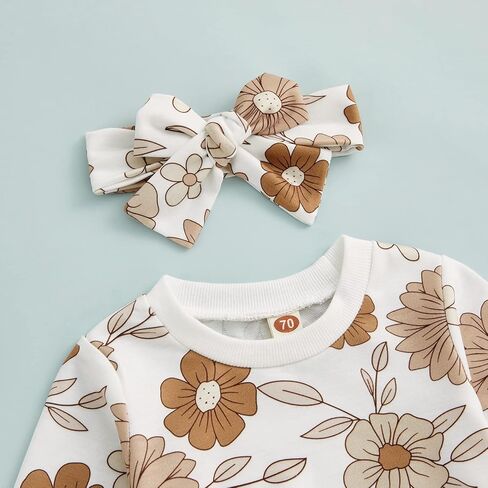 3Pcs Baby Girl Outfits Daisy Sweatshirt + Pants + Headband Infant Fall Winter Clothes in Kuwait