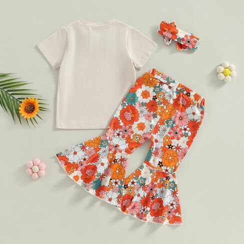 Toddler Baby Girl Birthday Outfit Groovy One/Two Groovy Romper Shirts Flower Bell Bottoms Headband Boho Clothes in Saudi Arabia