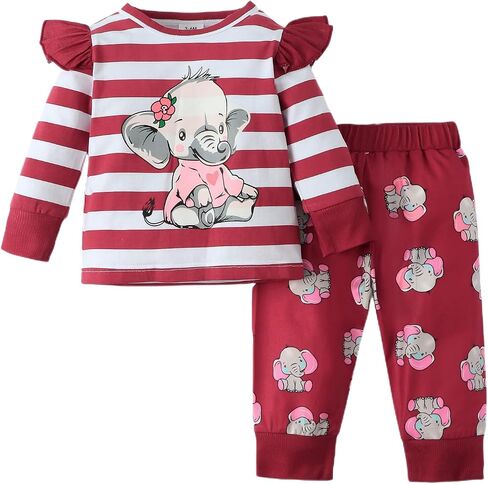 PENNSOY Baby Girl Clothes Newborn Infant Elephant Print Summer Outfits Ruffle Short Sleeve Romper Jumpsuit with Headband 3PCS in Saudi Arabia