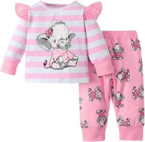 PENNSOY Baby Girl Clothes Newborn Infant Elephant Print Summer Outfits Ruffle Short Sleeve Romper Jumpsuit with Headband 3PCS in Saudi Arabia