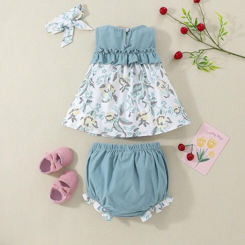 Toddler Girl Clothes Baby Girl Outfits Summer Sleeveless Tops Shorts Set 3PCS Girl Clothes 12 Months-4T in Saudi Arabia