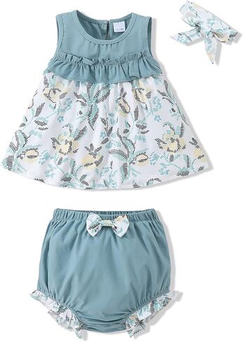 Toddler Girl Clothes Baby Girl Outfits Summer Sleeveless Tops Shorts Set 3PCS Girl Clothes 12 Months-4T in Saudi Arabia