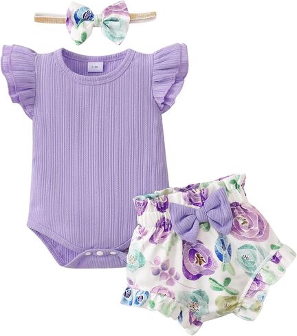 SUNNY PIGGY Newborn Baby Girl Clothes Romper Floral Shorts Set Infant Summer Outfits Baby Girls' Clothing for 0-18 Month in Saudi Arabia