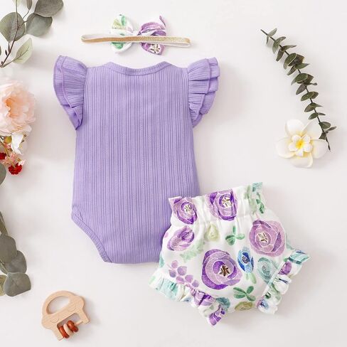 SUNNY PIGGY Newborn Baby Girl Clothes Romper Floral Shorts Set Infant Summer Outfits Baby Girls' Clothing for 0-18 Month in Saudi Arabia