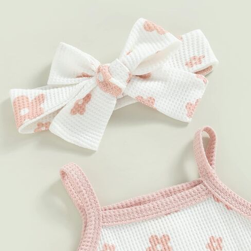 fhutpw Baby Girl Clothes Summer Spaghetti Strap Romper Floral Shorts Sets | 3Pcs Infant Clothing, Ribbed Knit Bodysuit, Sleeveless Camisole, Ruffle Shorts, Photography Outfits, 3-6 12-18 Months in Saudi Arabia