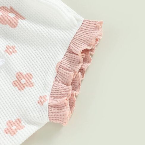 fhutpw Baby Girl Clothes Summer Spaghetti Strap Romper Floral Shorts Sets | 3Pcs Infant Clothing, Ribbed Knit Bodysuit, Sleeveless Camisole, Ruffle Shorts, Photography Outfits, 3-6 12-18 Months in Saudi Arabia