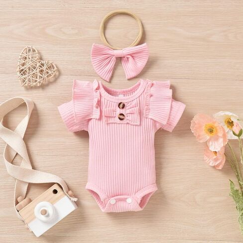 Aalizzwell Baby Girls Short Sleeve Bodysuit Bloomer Shorts Ribbed Outfits in Saudi Arabia