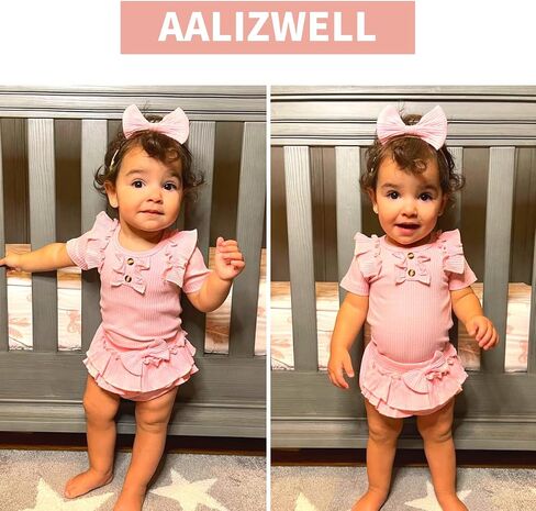 Aalizzwell Baby Girls Short Sleeve Bodysuit Bloomer Shorts Ribbed Outfits in Saudi Arabia