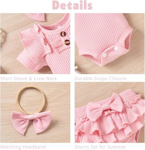 Aalizzwell Baby Girls Short Sleeve Bodysuit Bloomer Shorts Ribbed Outfits in Saudi Arabia
