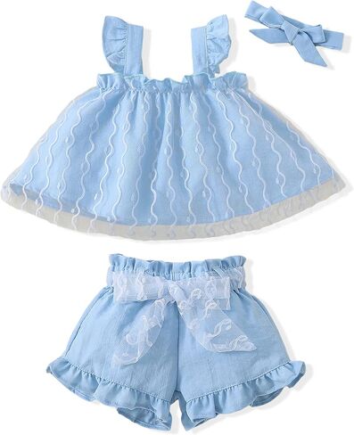 PaPaai Sara Toddler Baby Girl Clothes Summer Infant Girl Outfits Sleeveless Tops Shorts Set Baby Girl Clothing in Saudi Arabia