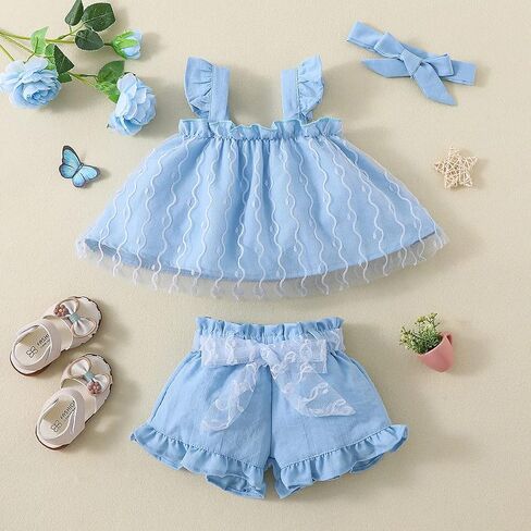 PaPaai Sara Toddler Baby Girl Clothes Summer Infant Girl Outfits Sleeveless Tops Shorts Set Baby Girl Clothing in Saudi Arabia