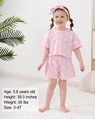 WESIDOM Toddler Girl Clothes Summer Outfit 3Pcs Short Set Headband 6M-6Y | Toddler Girl Clothes 12 Month Girl Clothes Toddler Girls Summer Outfit Set Daily Playwear 3 Pcs Baby Clothing in Saudi Arabia