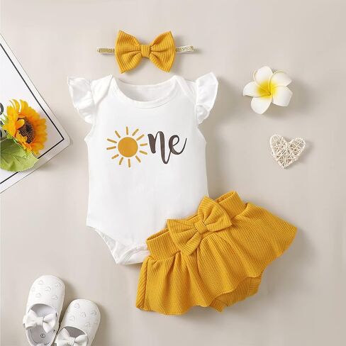 Baby Girl 1st Birthday Outfit - One Year Old Sunflower Skirt Set in Saudi Arabia