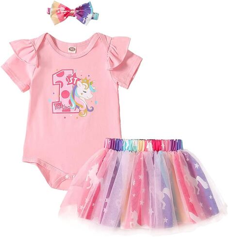 XIFAMNIY Baby Girl Half 1st 2nd Birthday Outfit Newborn 1 Year Unicorn Onesie Tutu Dress Headband Legging Socks in Saudi Arabia