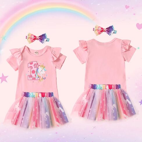 XIFAMNIY Baby Girl Half 1st 2nd Birthday Outfit Newborn 1 Year Unicorn Onesie Tutu Dress Headband Legging Socks in Saudi Arabia
