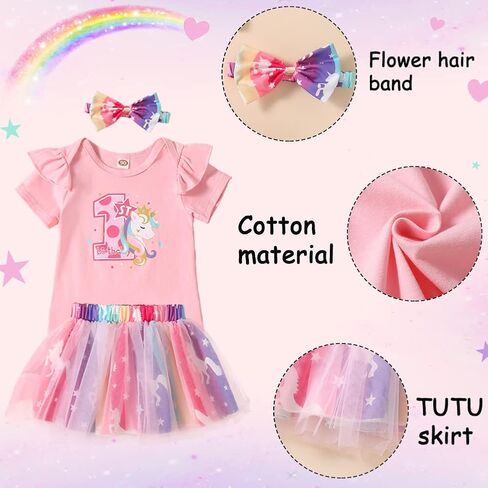 XIFAMNIY Baby Girl Half 1st 2nd Birthday Outfit Newborn 1 Year Unicorn Onesie Tutu Dress Headband Legging Socks in Saudi Arabia