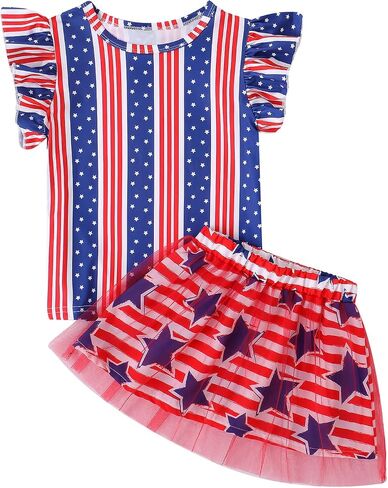 RETSUGO Baby Girls 4th of July Outfit Tulle Tutu Skirts Set Toddler Kids American Flag Heart Print Dress 2-8 Years Old in Saudi Arabia