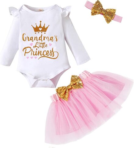 Newborn Baby Girl Outfits Infant Letter Print Romper+Tutu Skirt+Headband+Legging Warmer Coming Home Clothes Set in Saudi Arabia
