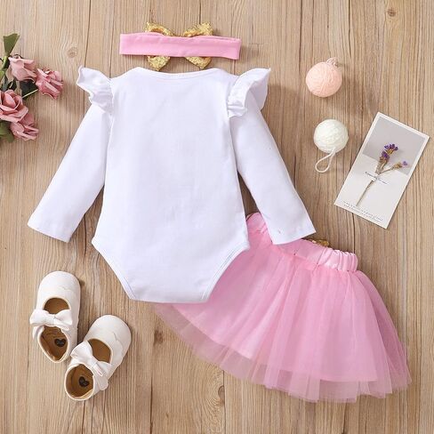 Newborn Baby Girl Outfits Infant Letter Print Romper+Tutu Skirt+Headband+Legging Warmer Coming Home Clothes Set in Saudi Arabia