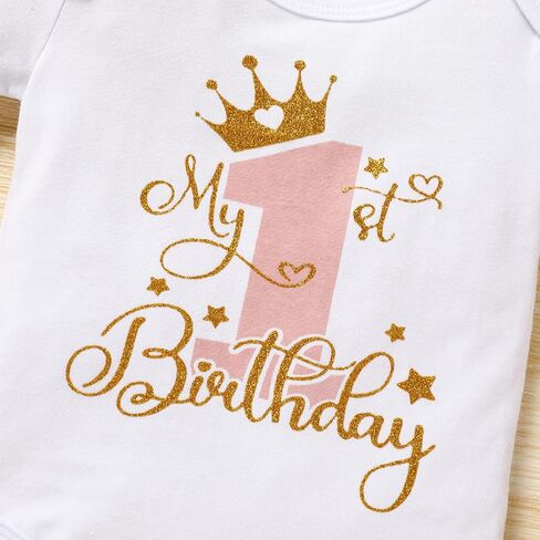 GRNSHTS Baby Girl Birthday Cake Smash Outfit Toddler Girl My 1st Birthday Romper Tutu Skirt with Headband Clothes Set in Saudi Arabia