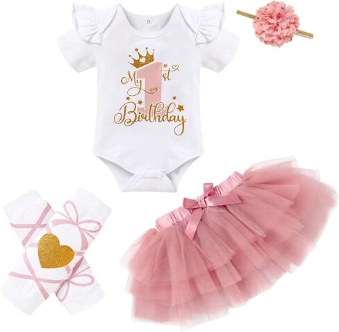 GRNSHTS Baby Girl Birthday Cake Smash Outfit Toddler Girl My 1st Birthday Romper Tutu Skirt with Headband Clothes Set in Saudi Arabia
