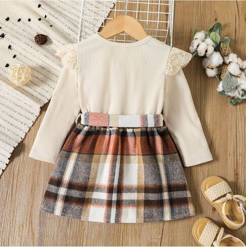 PATPAT 2pcs Toddler Girl Trendy Ruffled Ribbed Long-sleeve Tee and Plaid Button Design Skirt Set in Saudi Arabia