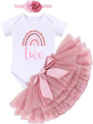Baby Girls Boho Rainbow 1st Birthday Outfit Romper + Tutu Skirt with Diaper Cover + Headband Cake Smash Photo Shoot in Saudi Arabia