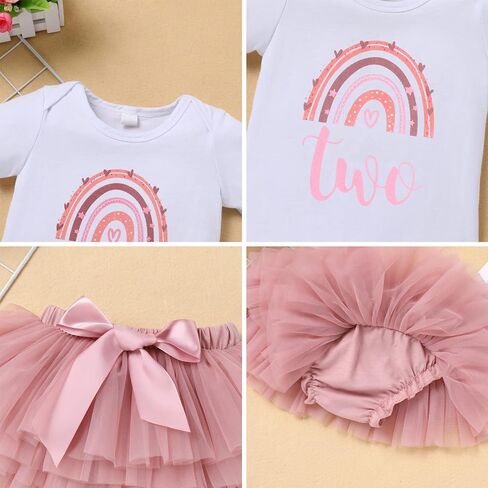 Baby Girls Boho Rainbow 1st Birthday Outfit Romper + Tutu Skirt with Diaper Cover + Headband Cake Smash Photo Shoot in Saudi Arabia