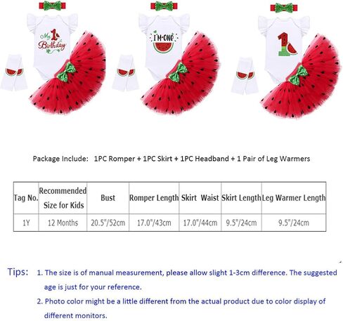 IBTOM CASTLE Baby Girls Watermelon Birthday Half 1st/2nd Party Outfit Romper Tutu Skirt Leggings Headband 4pcs Clothes Set in Kuwait