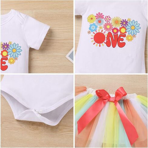 IDOPIP Boho Rainbow Sun 1st Birthday Outfit for Baby Girls Romper Tutu Skirt Headband 3PCS Clothes Set Cake Smash Photo Prop in Kuwait