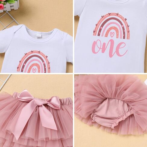 ODASDO Baby Girl Boho Rainbow 1st 2nd Birthday Cake Smash Outfit Romper Tutu Skirt Headband 3pcs Set Photo Props in Saudi Arabia