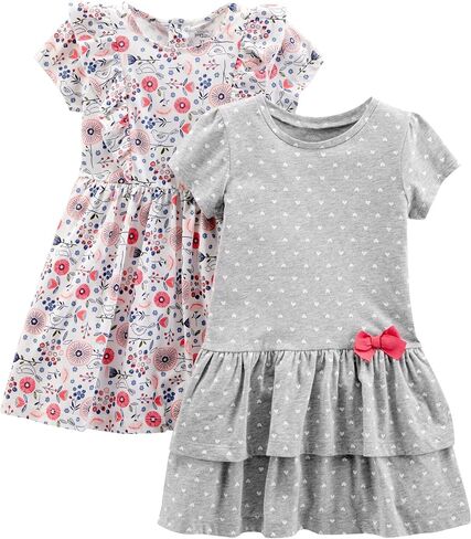 مجموعة فساتين Simple Joys من كارترز للأطفال الصغار والبنات الصغار بأكمام قصيرة وبدون أكمام، عبوة من قطعتين in Kuwait