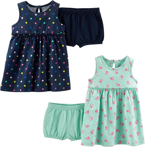 مجموعة فساتين Simple Joys من كارترز للأطفال الصغار والبنات الصغار بأكمام قصيرة وبدون أكمام، عبوة من قطعتين in Kuwait