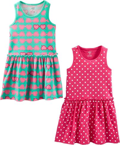 مجموعة فساتين Simple Joys من كارترز للأطفال الصغار والبنات الصغار بأكمام قصيرة وبدون أكمام، عبوة من قطعتين in Kuwait