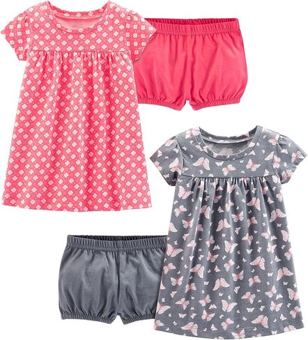 مجموعة فساتين Simple Joys من كارترز للأطفال الصغار والبنات الصغار بأكمام قصيرة وبدون أكمام، عبوة من قطعتين in Kuwait