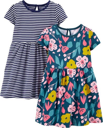 مجموعة فساتين Simple Joys من كارترز للأطفال الصغار والبنات الصغار بأكمام قصيرة وبدون أكمام، عبوة من قطعتين in Kuwait