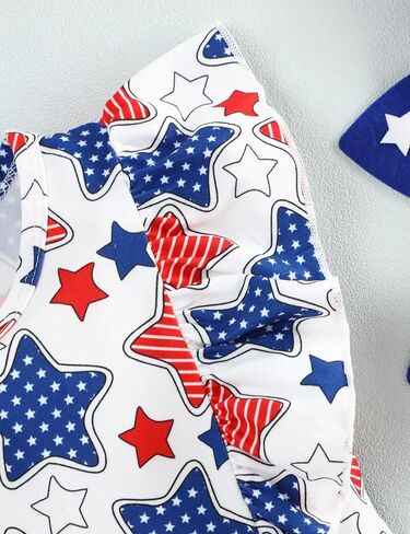 Toddler Baby Girl 4th of July Outfits Star Full Print Flying Sleeve Top Solid Button Skirt Independence Day Clothes Set in Saudi Arabia