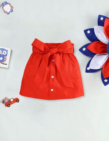 Toddler Baby Girl 4th of July Outfits Star Full Print Flying Sleeve Top Solid Button Skirt Independence Day Clothes Set in Saudi Arabia